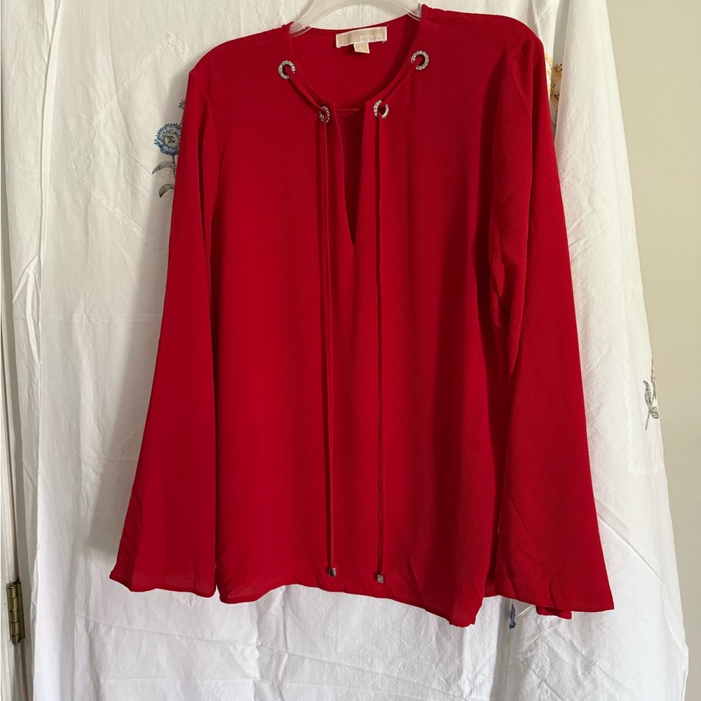 Michael Kors Vibrant Red Blouse with Tie Neck
